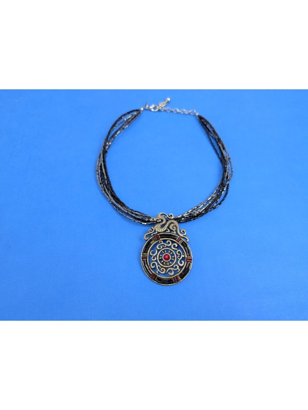 Vintage Chicos Multistrand Statement Necklace Chinese Dragon Pendant